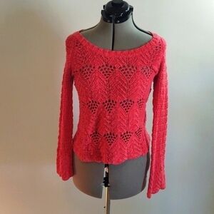 Lucky Brand Coral Pink Crochet Sweater Sz M